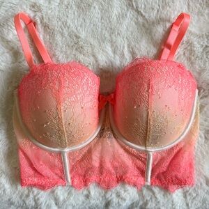 Victoria's Secret Very Sexy Demi Longline Coral Lace Bra Bustier 32D